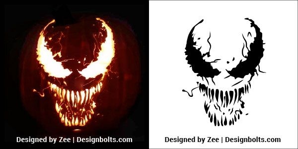 5 Free Venom Scary Halloween Pumpkin Carving Stencils Patterns 