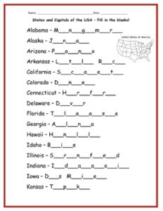 50 States And Capitals Printable Worksheet Fill In The Blanks TPT