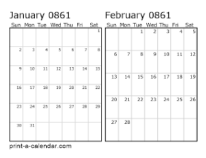 861 Two Months Per Page Printable Calendar