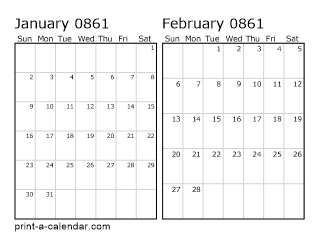 861 Two Months Per Page Printable Calendar