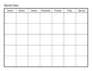 Blank Template For 30 Days Example Calendar Printable
