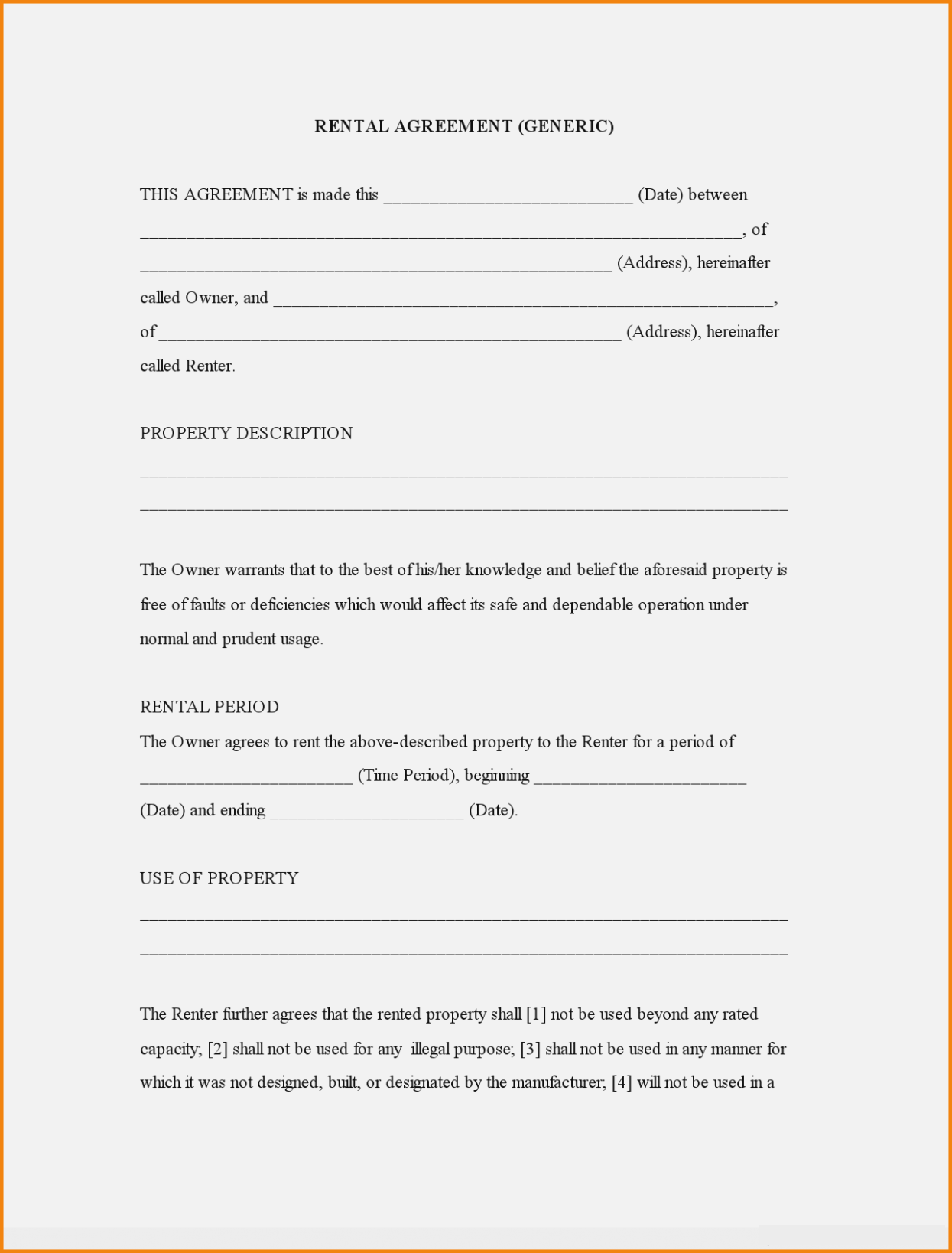 Fillable Printable Lease Agreement