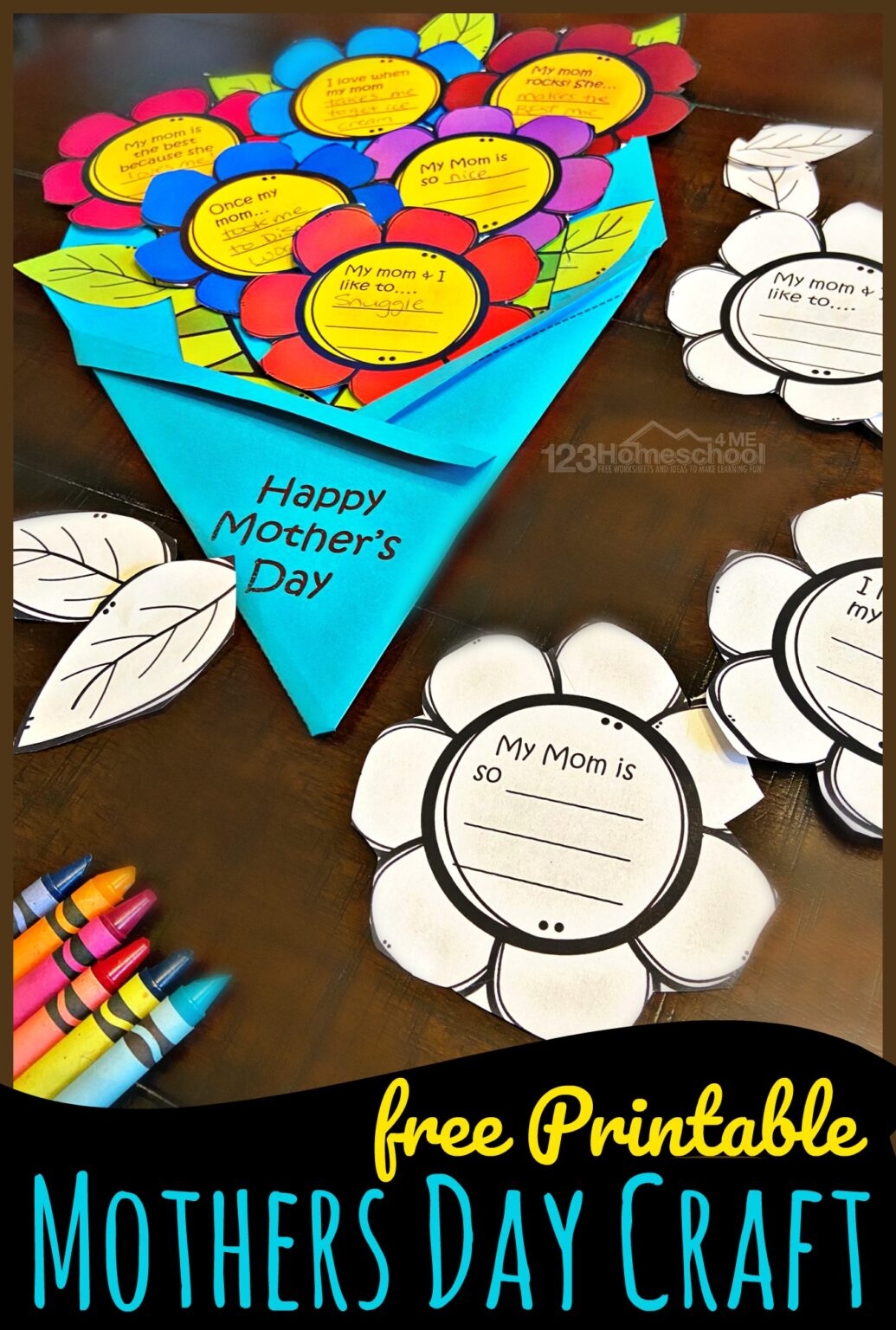  Flower Bouquet FREE Printable Mothers Day Craft For Kids