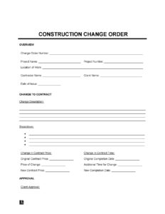 Free Construction Change Order Form PDF Word