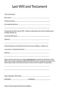 Free Last Will And Testament Form Templates
