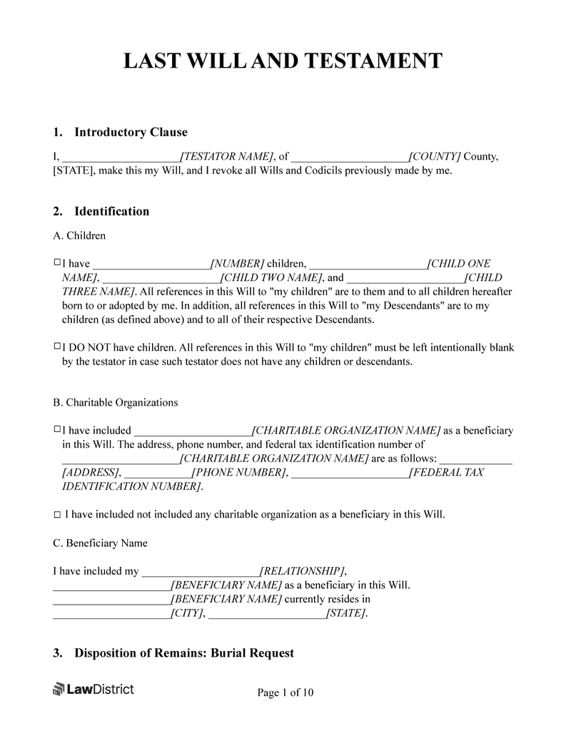 Free Last Will And Testament Template Last Will And Testament Document Free