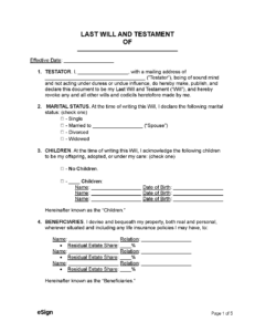 Free Last Will And Testament Templates 2 PDF Word