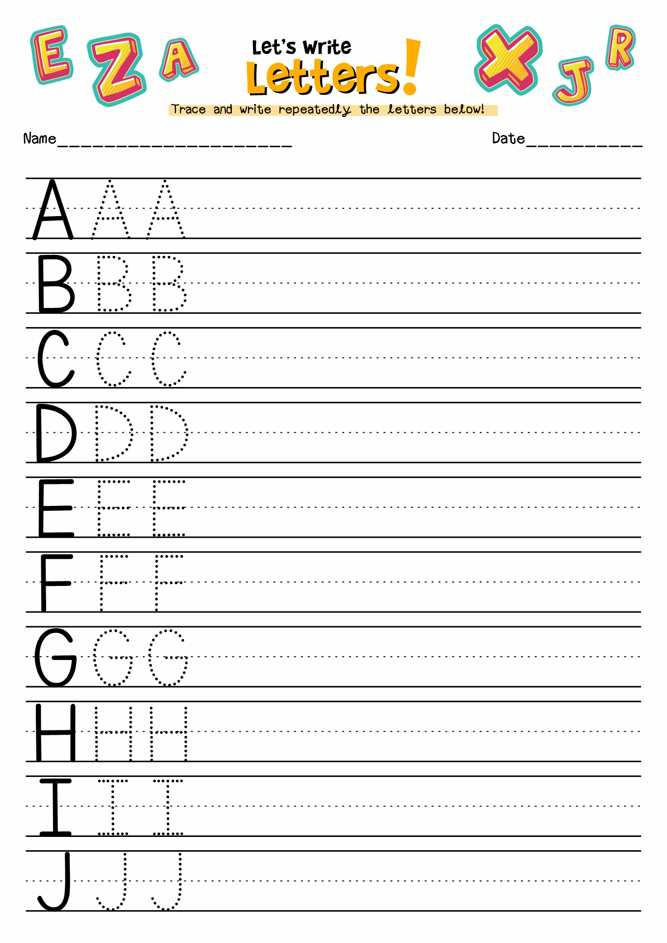 Free Practice Writing Letters Printable Worksheets
