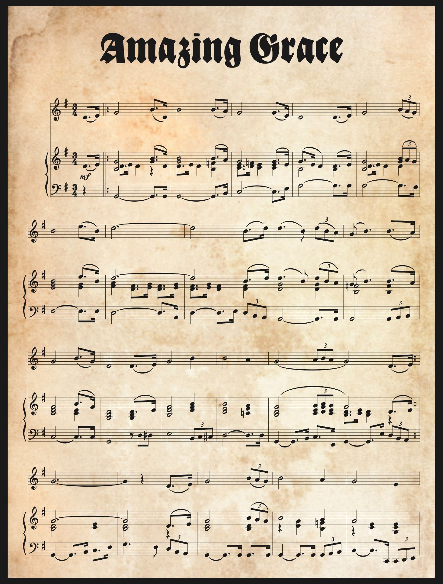 Free Printable Amazing Grace Hymn Sheet Music