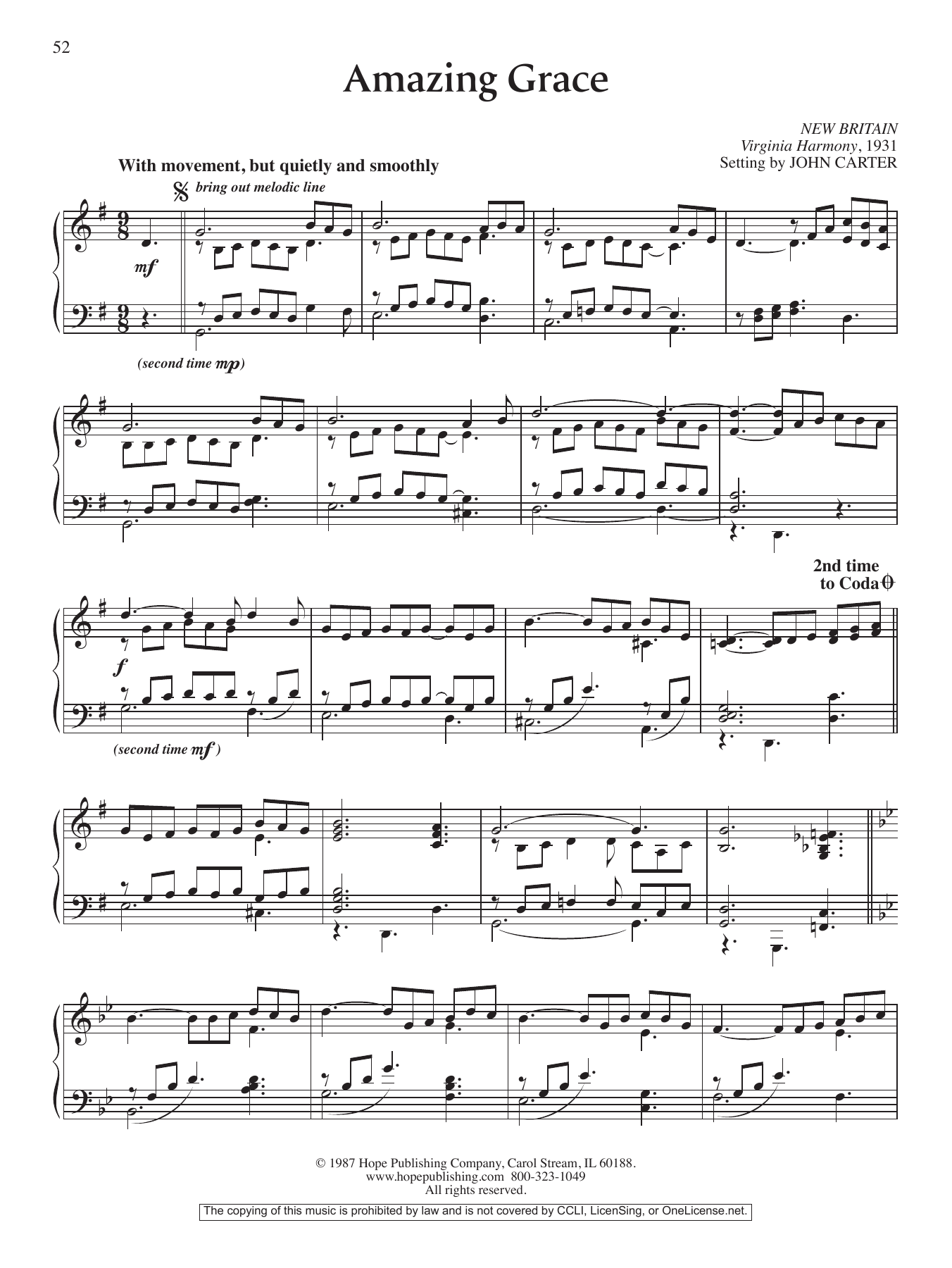 Free Printable Amazing Grace Hymn Sheet Music
