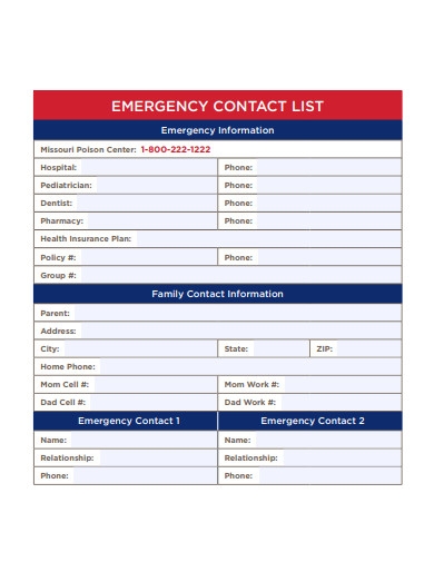 Free Printable Emergency Contact List For Home