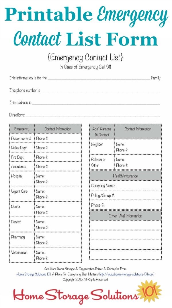 Free Printable Emergency Contact List Form Emergency Contact List 