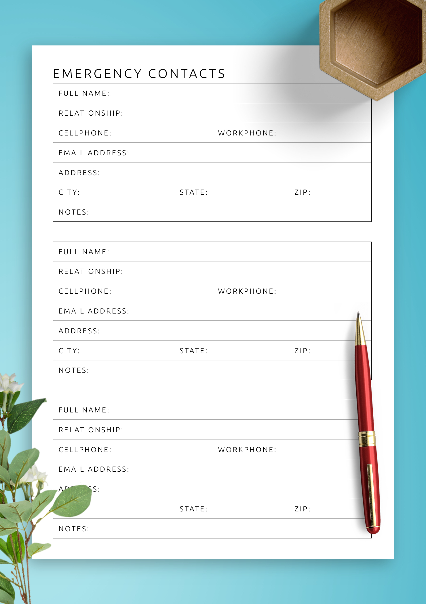 Free Printable Emergency Phone List FREE Printable A Z