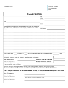 Free Printable Fillable Construction Change Order Form Printable