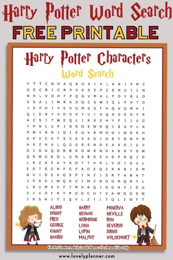 Free Printable Harry Potter Characters Word Search Puzzle Lovely Planner