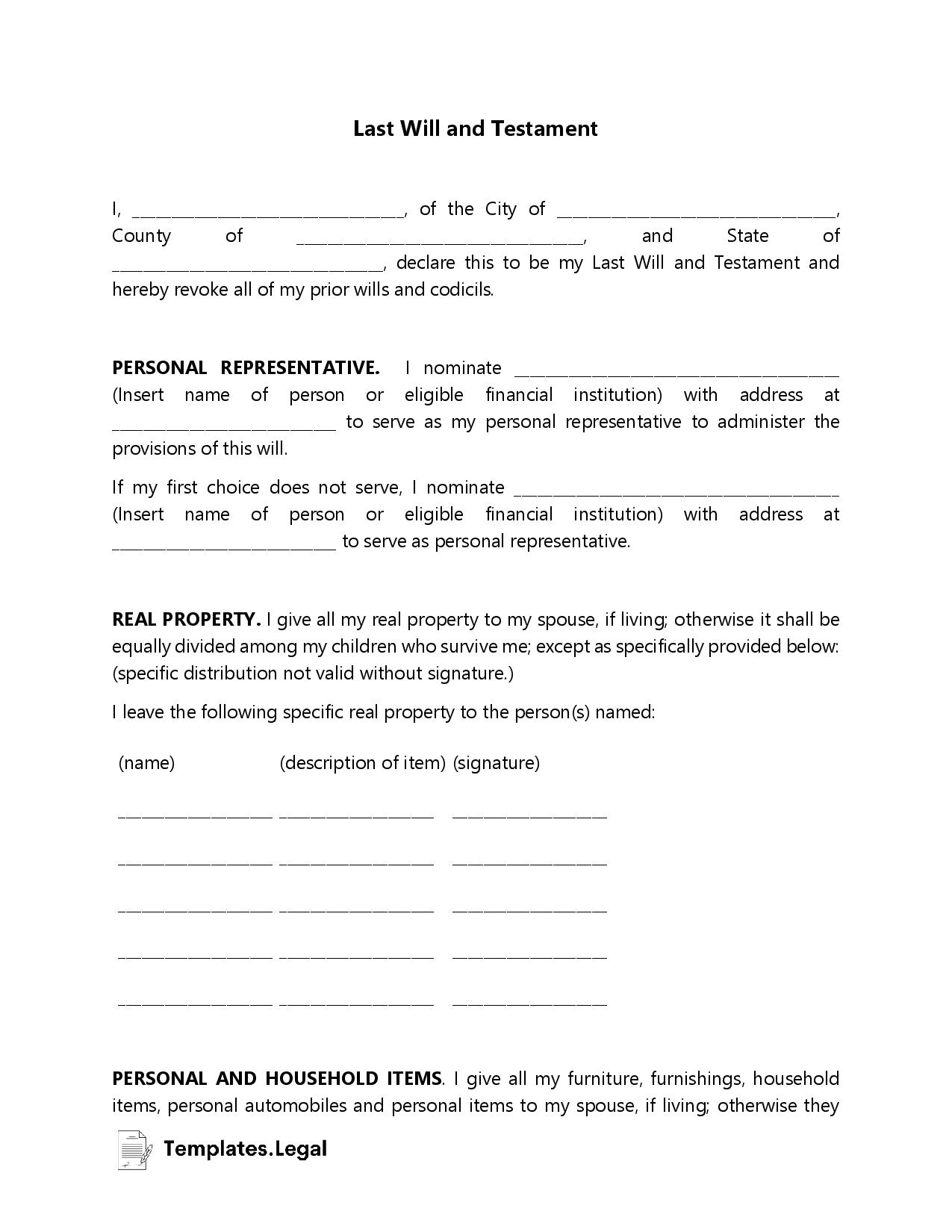 Free Printable Last Will And Testament Blank Forms Printable Templates