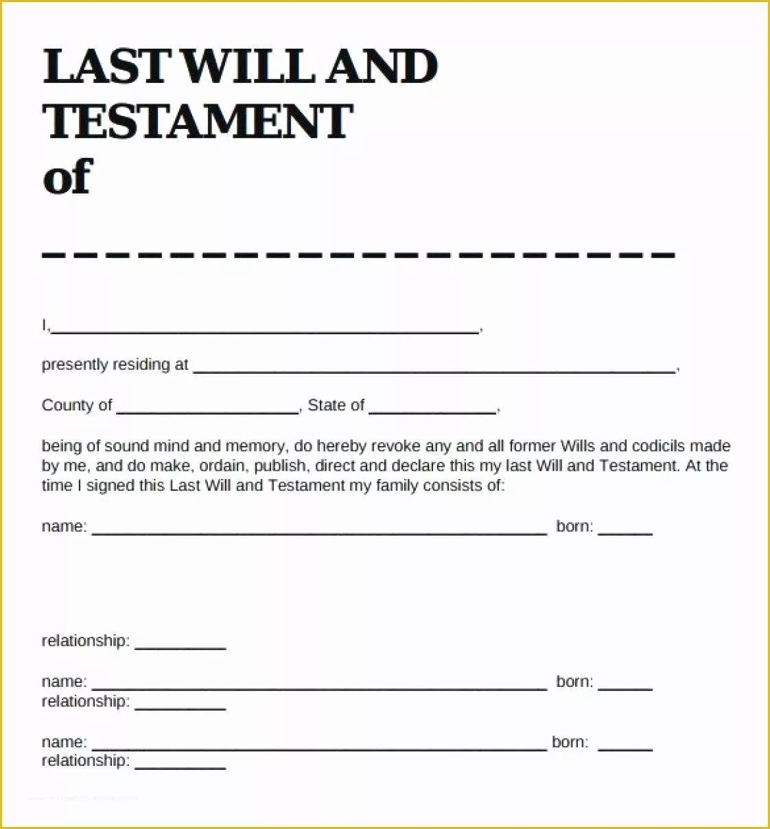 Free Printable Last Will And Testament Blank Forms Tennessee 