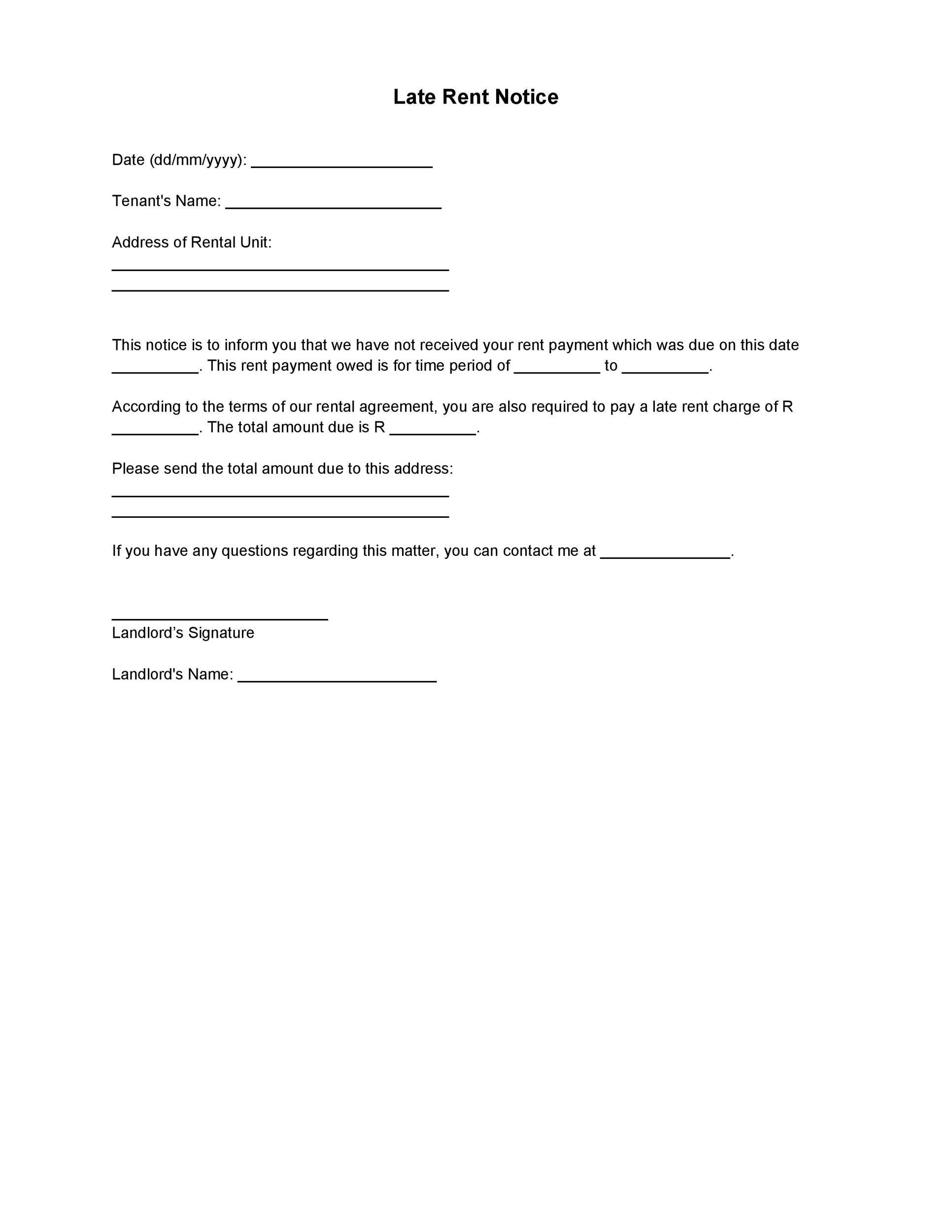 Free Printable Late Rent Notice Template Printable Form Templates 
