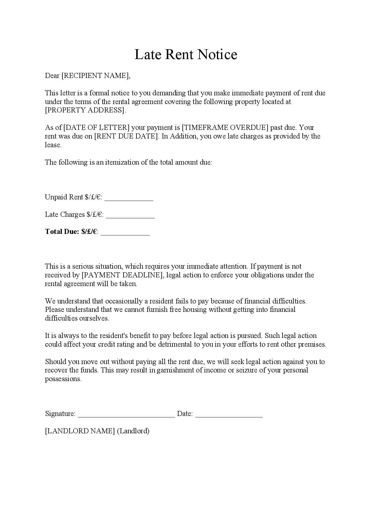 Free Printable Late Rent Notice Template