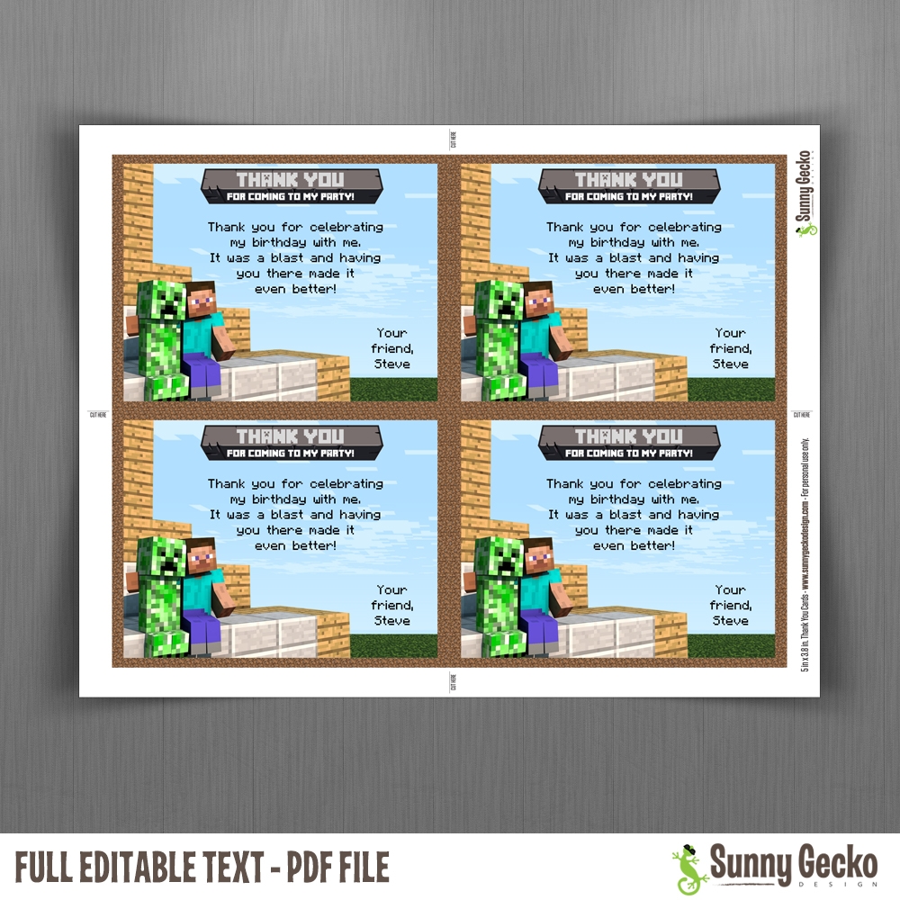 FREE Printable Minecraft Thank You Card Worksheets Library