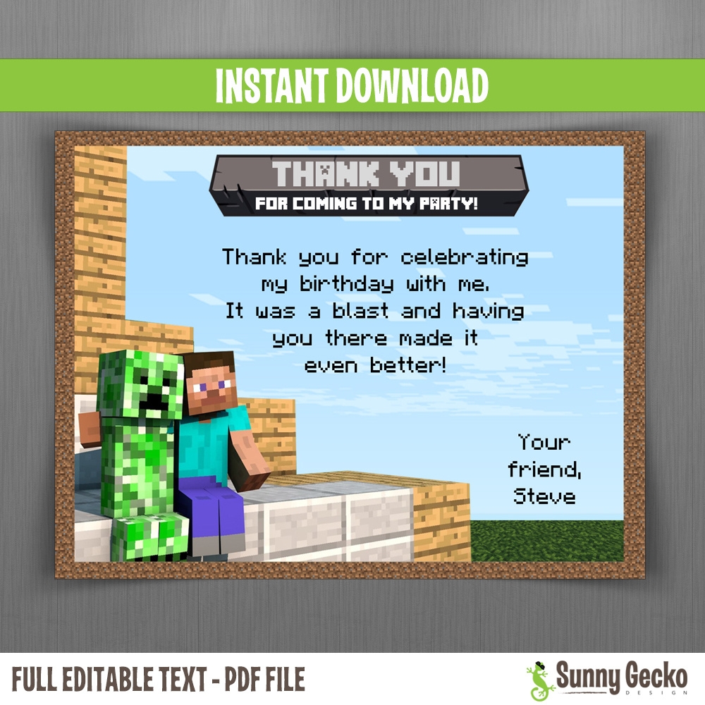 Free Printable Minecraft Thank You Notes FREE Printable A Z