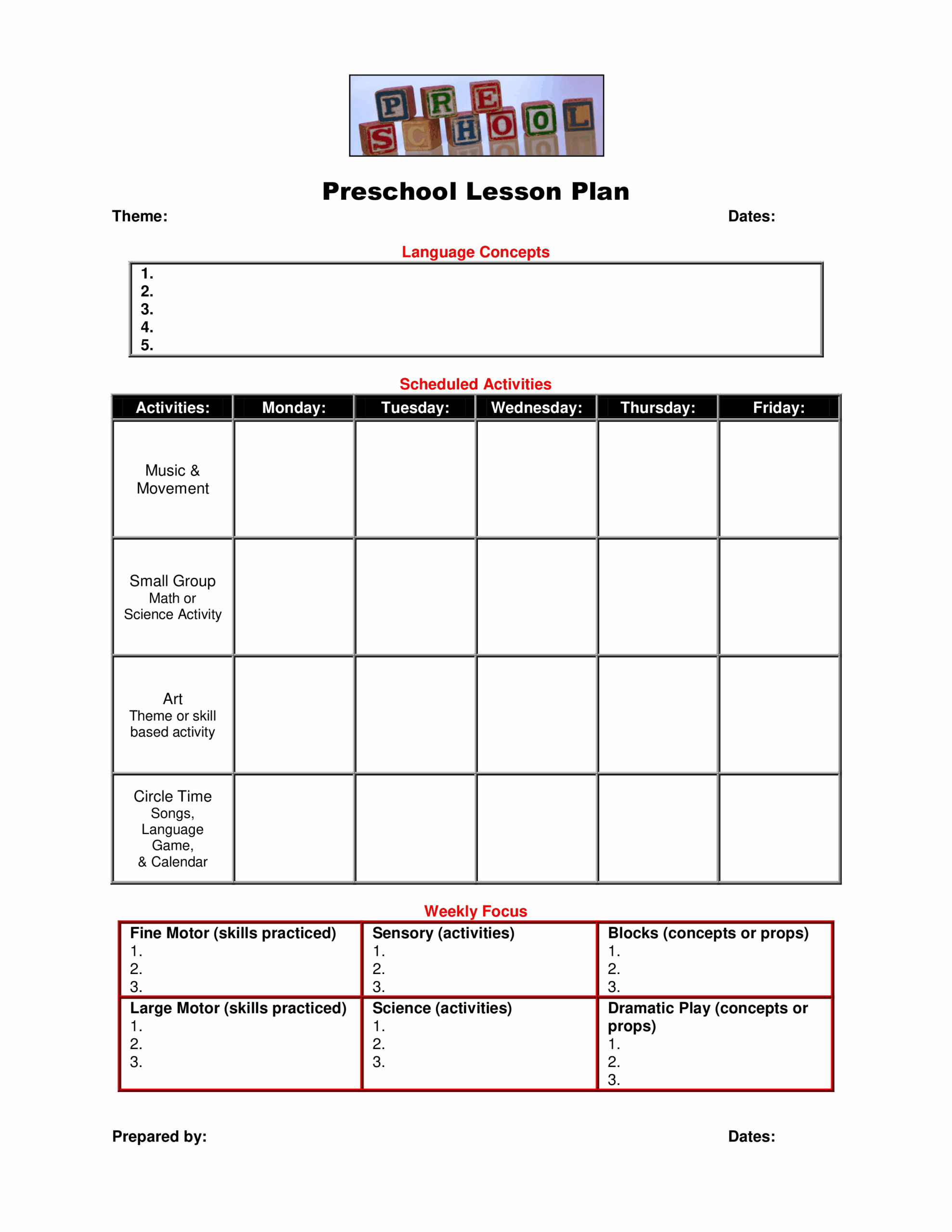 Free Printable Preschool Lesson Plans Forms Printable Forms Free Online
