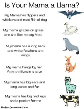 Is Your Mama A Llama Matching Worksheet By Miss Bee 39 s Communication 