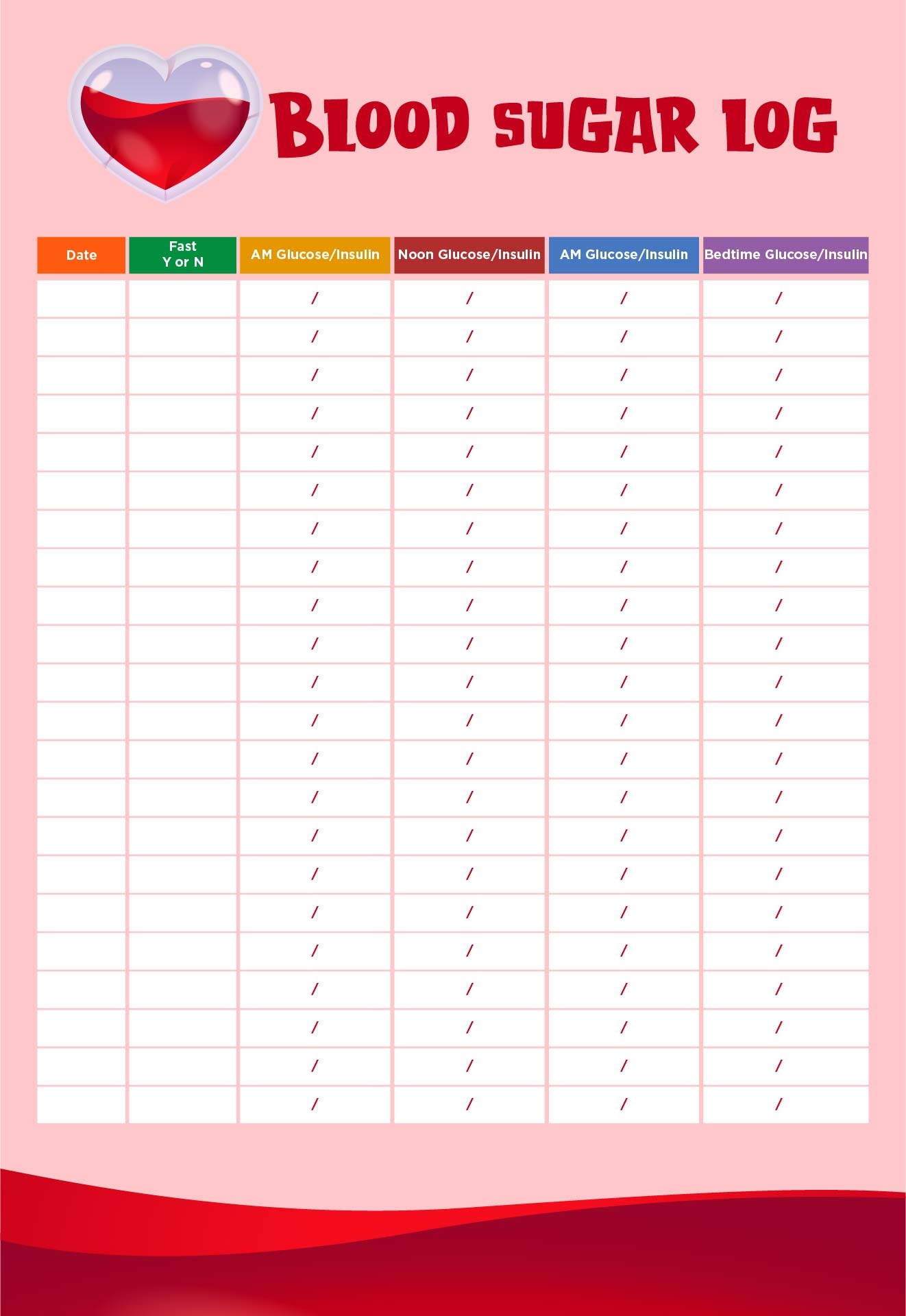 Large Print Free Printable Blood Sugar Log Sheet