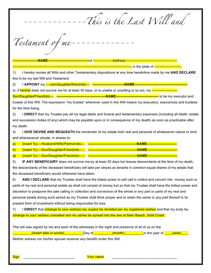 Last Will And Testament Oklahoma Printable Form Printable Forms Free 