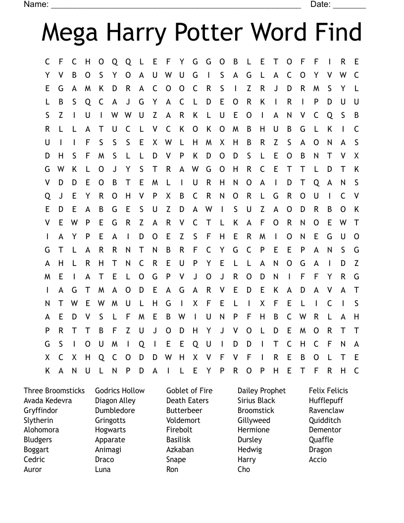 Mega Harry Potter Word Search Printable Free Printable Templates