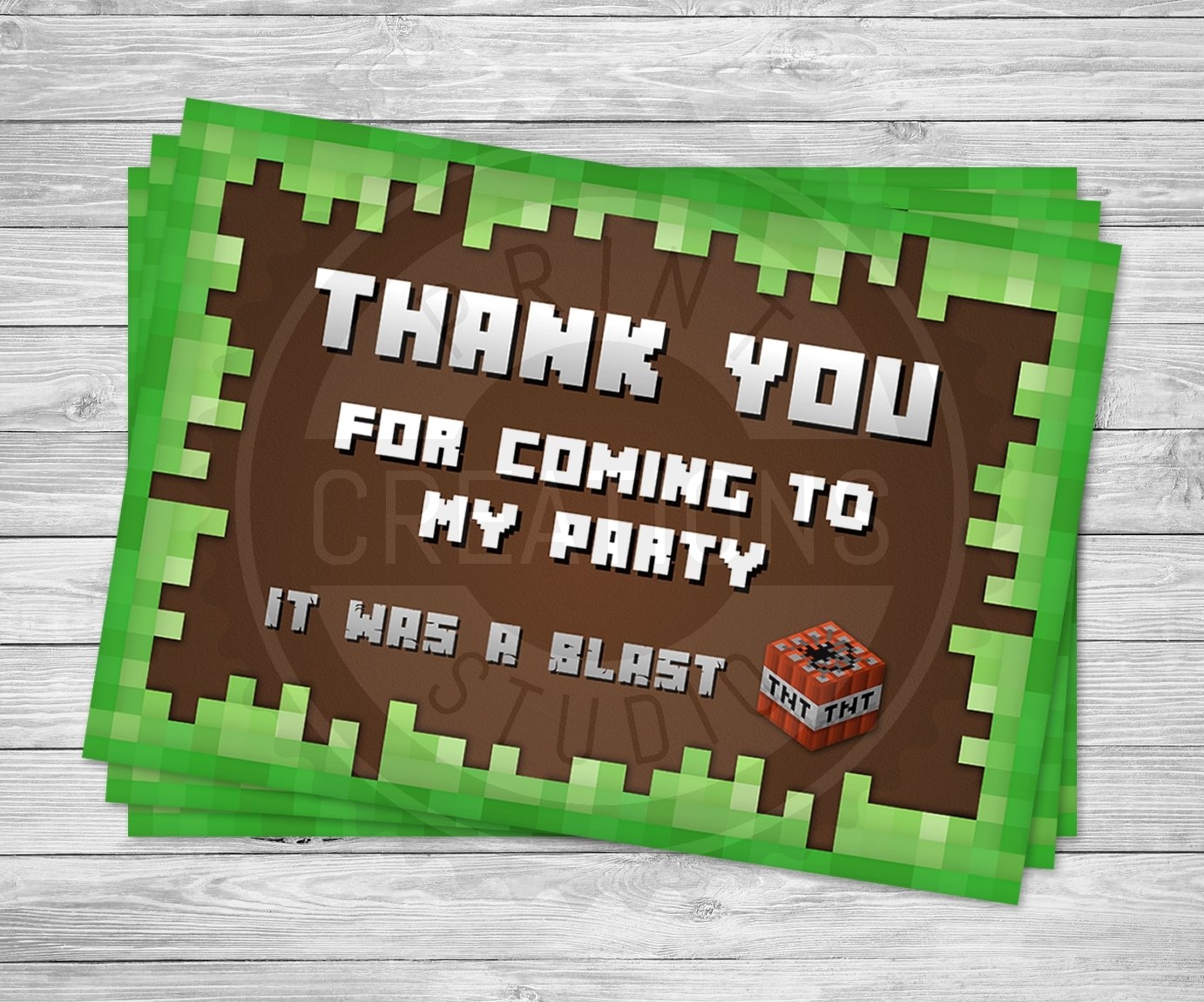 Minecraft Thank You Cards Minecraft Birthday Party Supplies