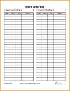 Printable Blood Sugar Log Sheet