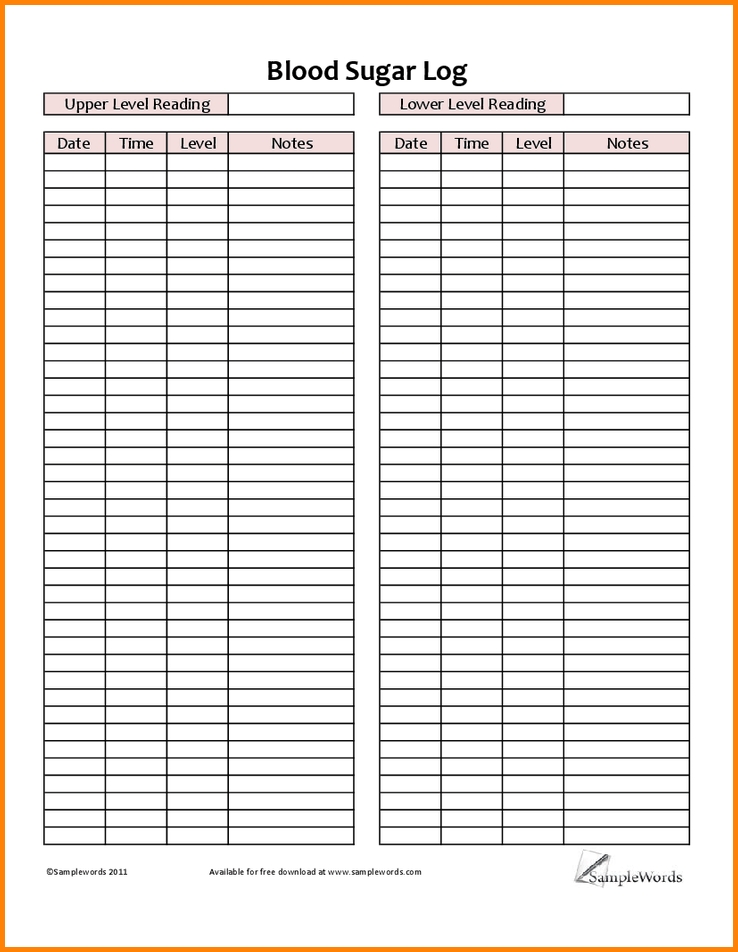 Printable Blood Sugar Log Sheet