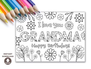 Printable Coloring Birthday Card For Grandma Grandmother Etsy In