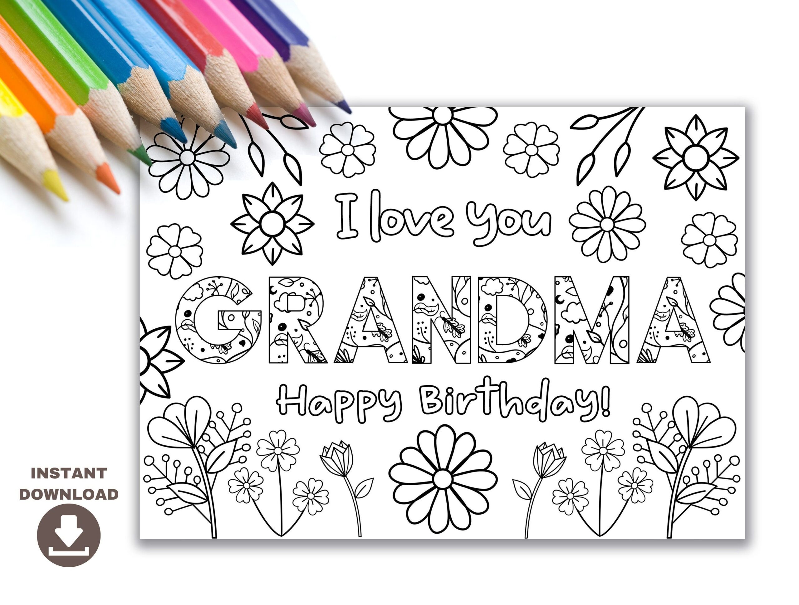 Printable Coloring Birthday Card For Grandma Grandmother Etsy In 