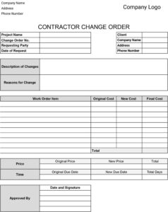 Printable Construction Change Order Form