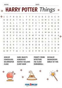 Printable Harry Potter Word Search Cool2bKids