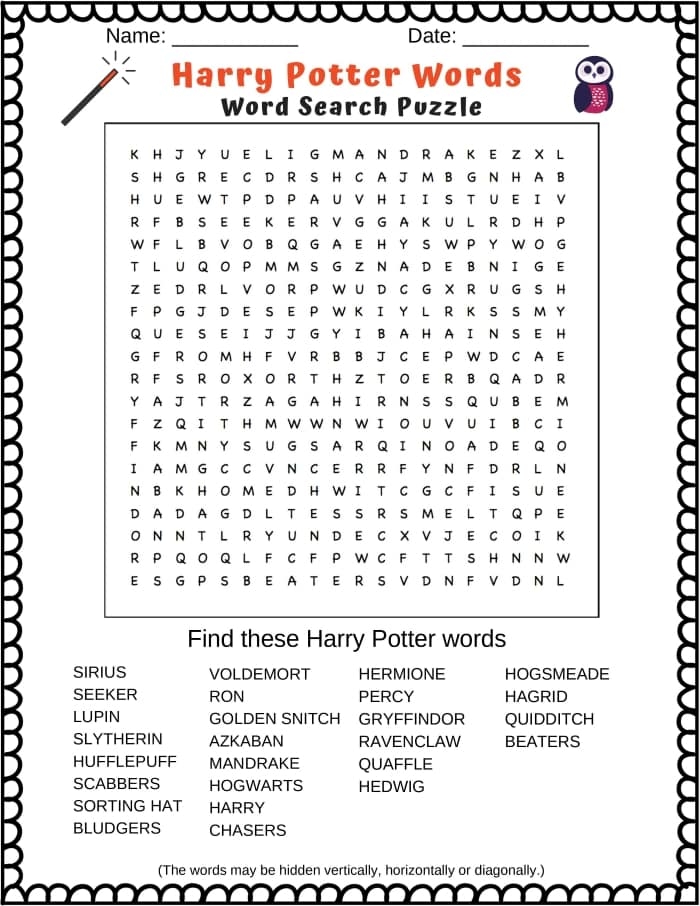 Printable Harry Potter Word Search