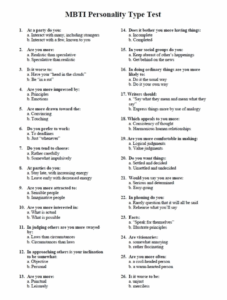 Printable Myers Briggs Personality Test World Of Label Free