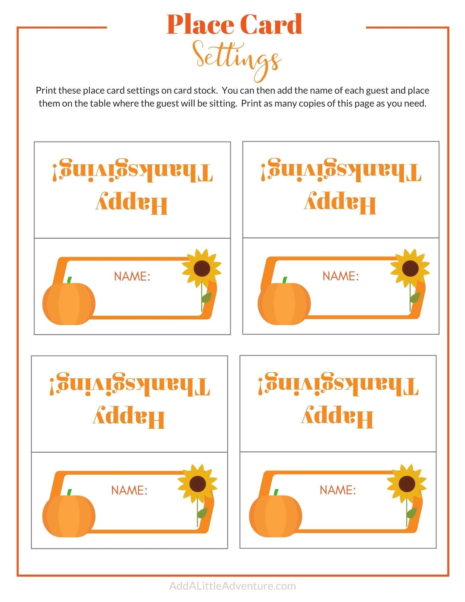 Printable Thanksgiving Place Cards Free Printable Free Templates
