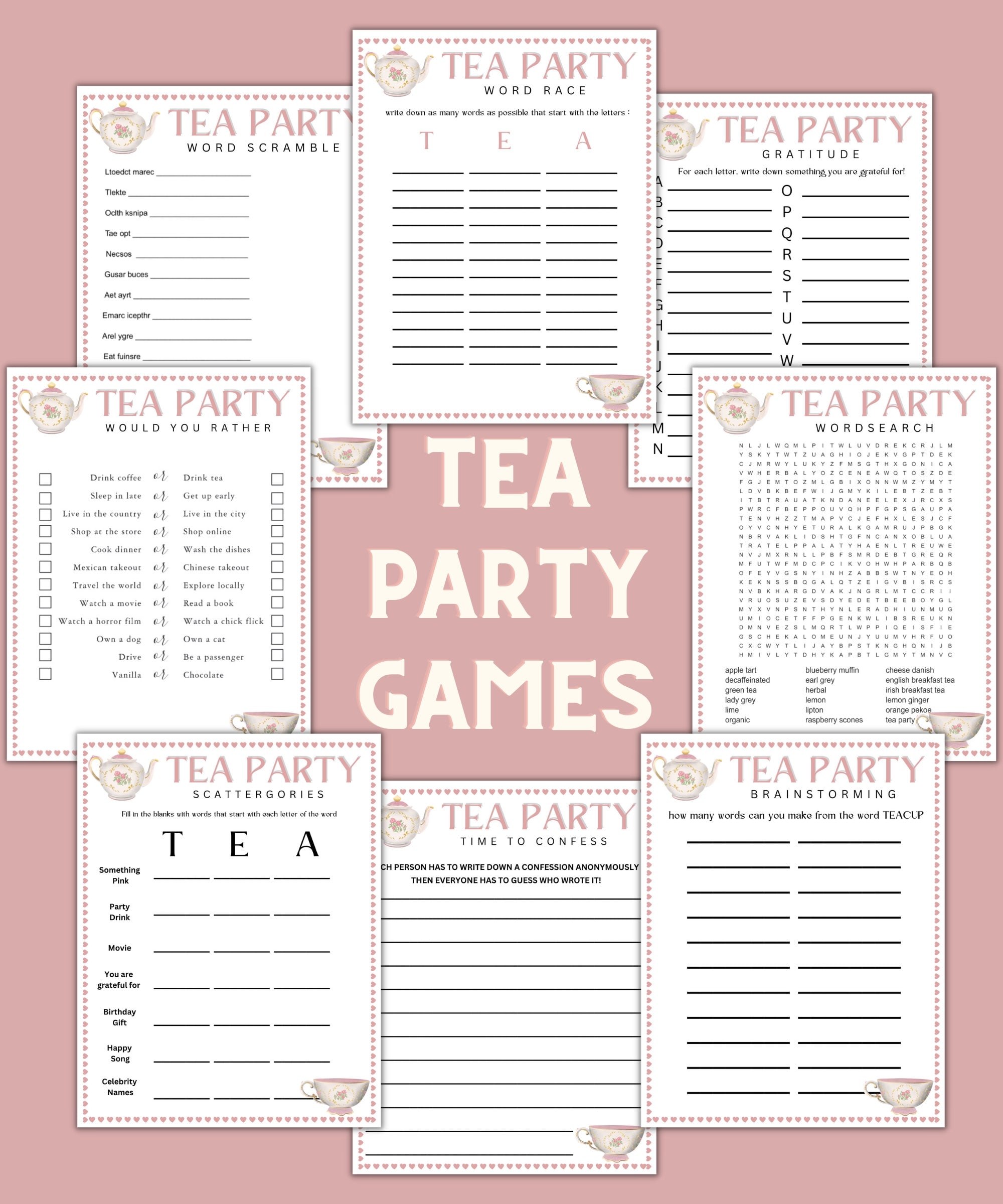 Tea Party Games Bundle Printable Tea Party Games Tea Party Favors 