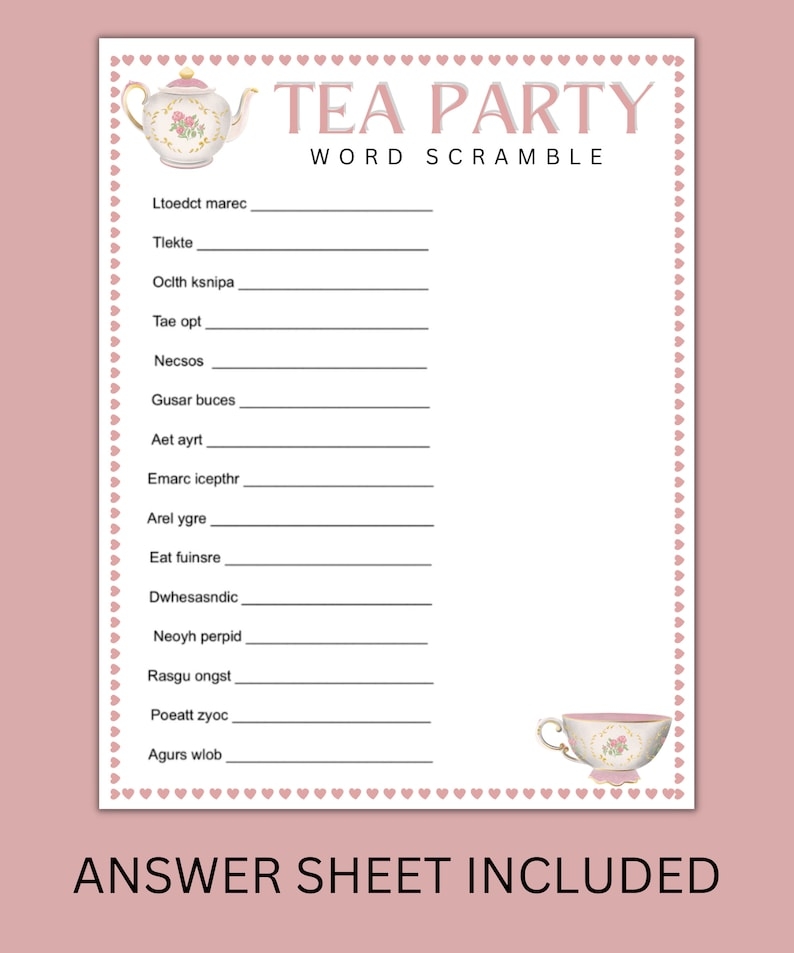 Tea Party Games Bundle Printable Tea Party Games Tea Party Favors 