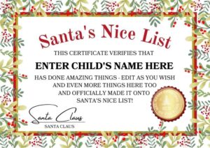 10 Free Editable Santa 39 s Nice List Certificate Printables