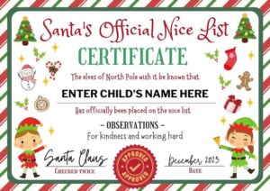 10 Free Editable Santa 39 s Nice List Certificate Printables