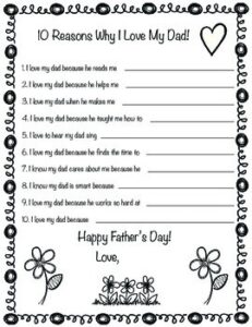 10 Reasons I Love My Dad Printable By Here Comes The Sun TPT