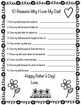 10 Reasons I Love My Dad Printable By Here Comes The Sun TPT