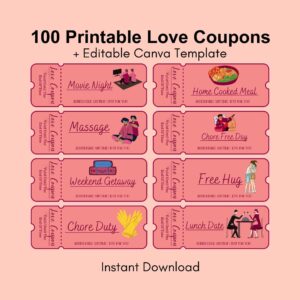 100 Printable Love Coupons For Him And Her Couple Coupons Valentines