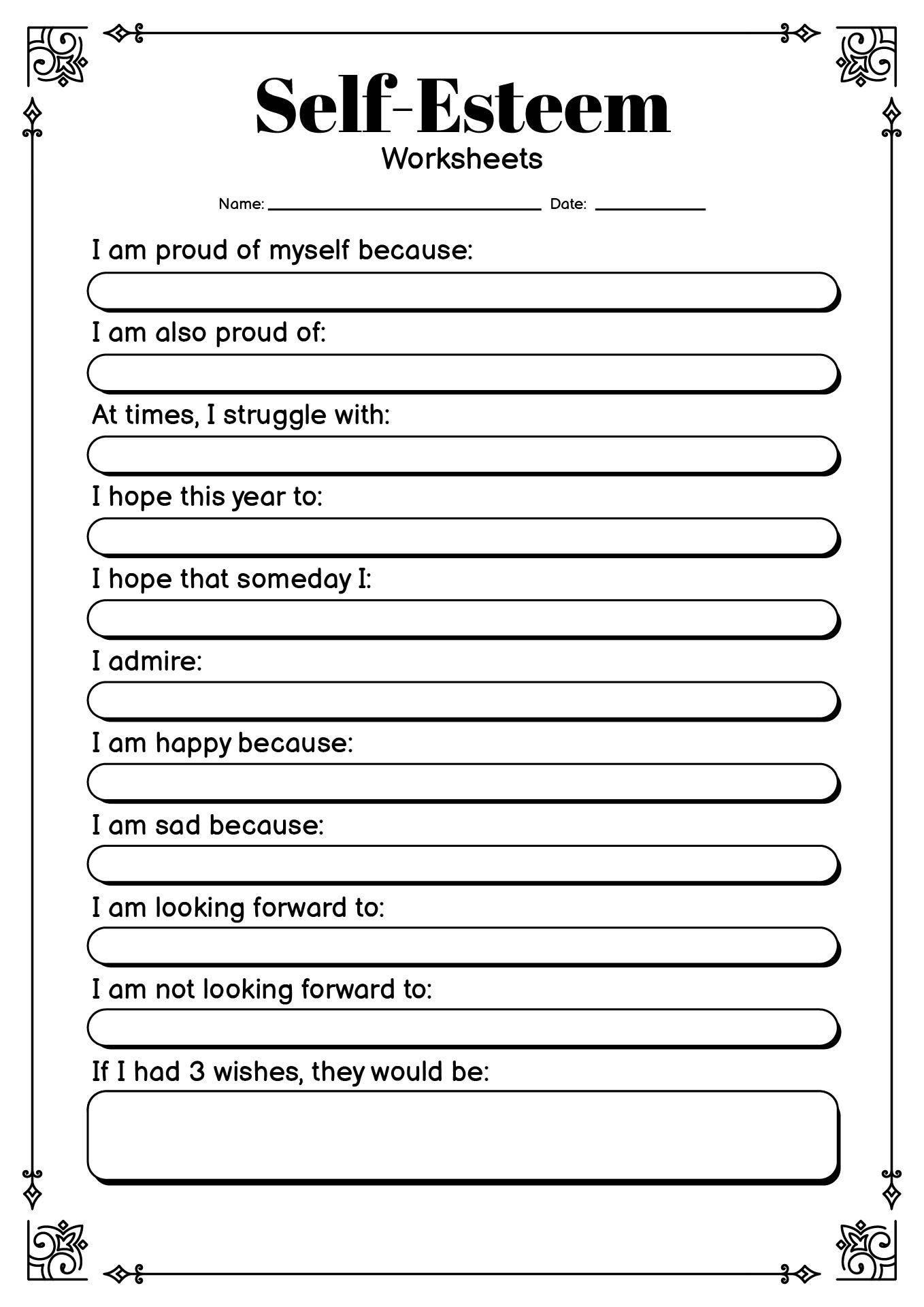 Free Printable Worksheets On Self Esteem