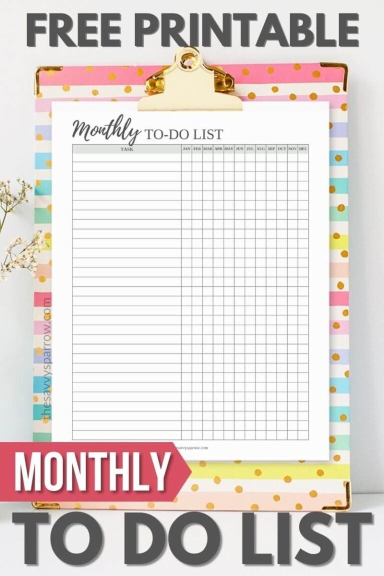 23 Things To Add To Your Monthly To Do List Free Printable Checklist 