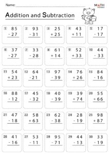 2nd Grade Addition And Subtraction Worksheets With Answer Key